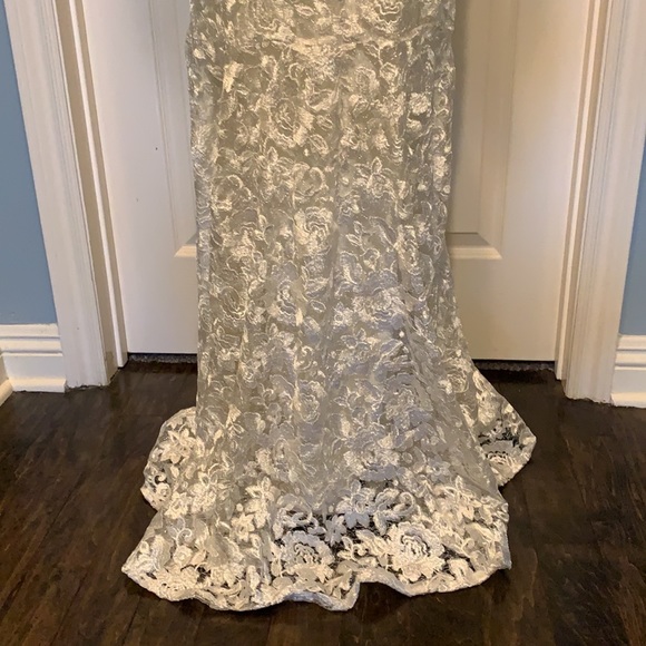 DB Studio High-Neck Metallic Lace Mermaid Wedding Dress - Picture 4 of 10